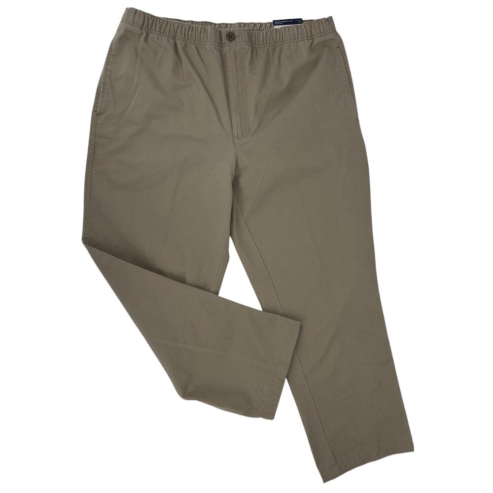 NEW Lands' End Mens Traditional Fit Pants Flat Front Tan Large (36/38) Chino NWT